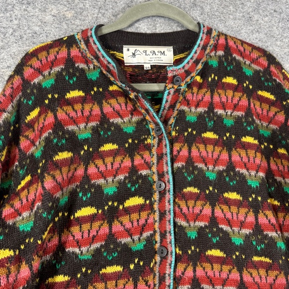 Vintage L.A.M. Alpaca Knit Cardigan Multicolor Size 44 Oversized Boho Relaxed - Picture 12 of 16